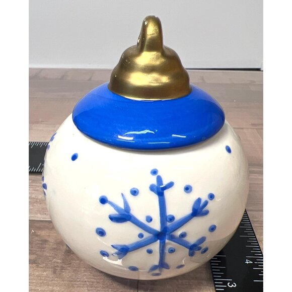 Ceramic Snowflake Ornament Jar With Gold Lid - 4.75" Tall - Picture 2 of 5